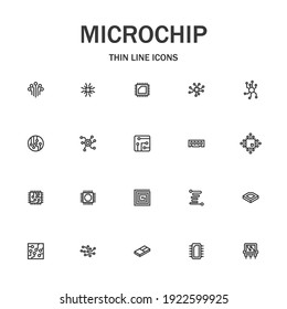 Mikrochip-Linie Symbol-Set. Sammlung moderner Zeichen für Webdesign und mobile App. Elektronik-Piktogramme. Schwarzes Symbol auf weißem Hintergrund. Sammlung des hochwertigen Rahmenlogos
