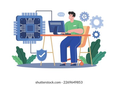 Microchip Manufacturing Illustration concept on white background