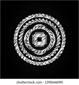 microchip, microprocessor icon drawn chalk emblem, retro style, chalk or chalkboard texture