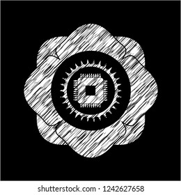 microchip, microprocessor icon drawn on a blackboard