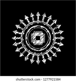 microchip, microprocessor icon drawn on blackboard