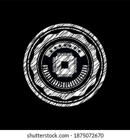 microchip, microprocessor icon drawn on blackboard. 
