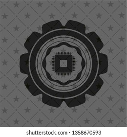 microchip, microprocessor icon inside black badge