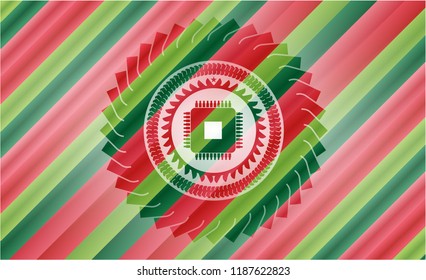 microchip, microprocessor icon inside christmas emblem.