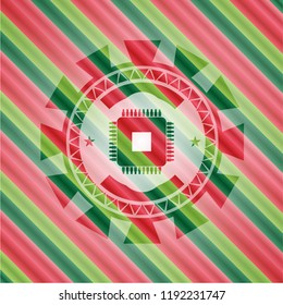 microchip, microprocessor icon inside christmas style badge..