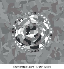 microchip, microprocessor icon inside grey camouflaged emblem