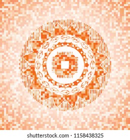 microchip, microprocessor icon inside orange mosaic emblem with background