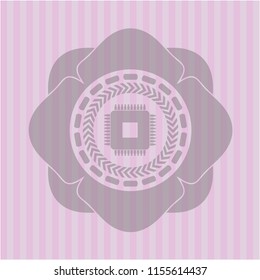 microchip, microprocessor icon inside pink icon or emblem