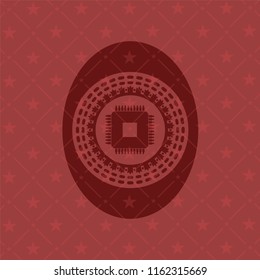 microchip, microprocessor icon inside realistic red emblem