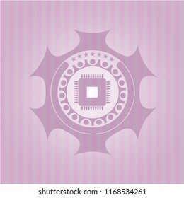 microchip, microprocessor icon inside realistic pink emblem