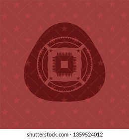 microchip, microprocessor icon inside red icon or emblem