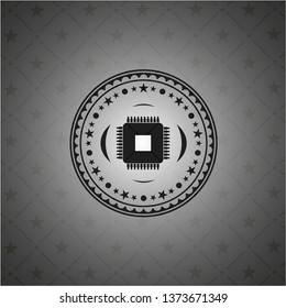 microchip, microprocessor icon inside retro style black emblem