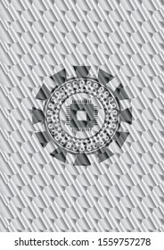 microchip, microprocessor icon inside shiny silver emblem. Scales pattern. Vector Illustration. Detailed.