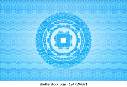 microchip, microprocessor icon inside water badge background.