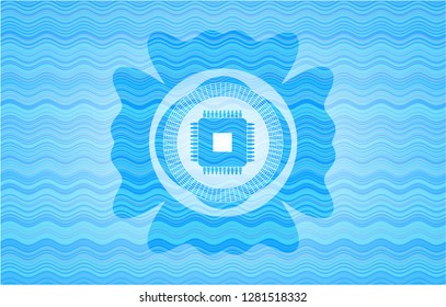 microchip, microprocessor icon inside water emblem background.