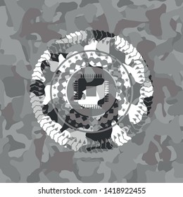 microchip, microprocessor icon on grey camo pattern