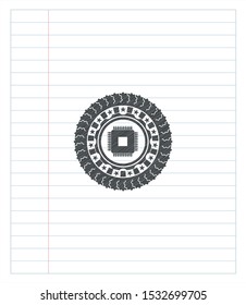microchip, microprocessor icon penciled. Vector Illustration. Detailed.
