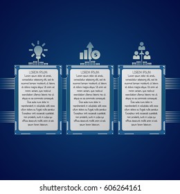 Microchip modern infographic template. Three vertical processor options with icons and text. 3 steps of electronic micro scheme or circuit used for business, data, presentation, web, workflow