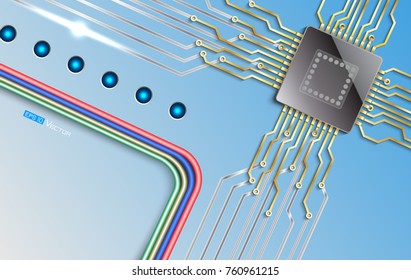 Microchip on simple blue background