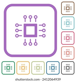 Microchip outline simple icons in color rounded square frames on white background
