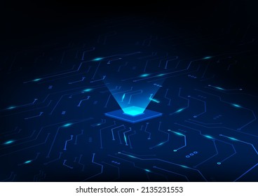 Microchip process and light on the blue background.
motherboard and technology circuit board background. motherboard,cpu,database technology and engineering concept.