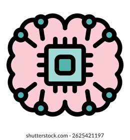 Microchip processing data inside human brain, symbolizing artificial intelligence and machine learning