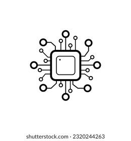 Microchip, processor chip. The concept of high-tech technologies. Computer motherboard or circuit board. Digital and computer technology icon. Vector illustration.