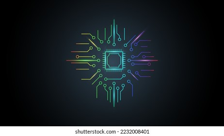 Microchip processor with circuit board pattern for technology background.