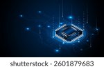 Microchip processor circuit board technology on dark blue background. Information Processing Concept. Circuit board hi-tech technology background. vector illustration	
