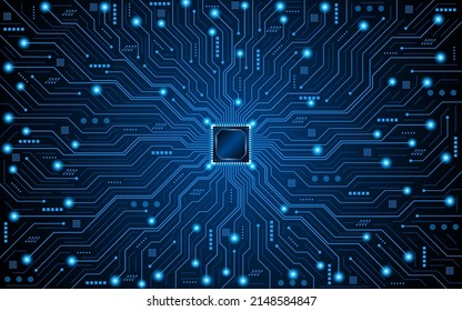 Microchip processor circuit board technology on dark blue background. Information Processing Concept. Circuit board hi-tech technology background. vector illustration
