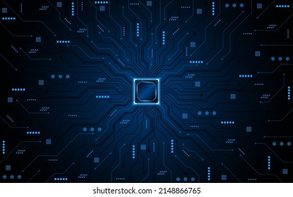 Microchip processor circuit board technology on dark blue background. Information Processing Concept. Circuit board hi-tech technology background. vector illustration
