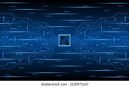 Microchip processor circuit board technology on dark blue background. Information Processing Concept. The background of advanced technology of circuit boards. digital technology illustration
