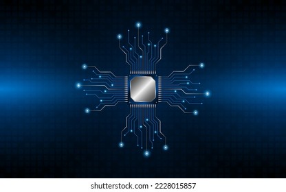 Microchip processor circuit board technology on dark blue background. Information Processing Concept. Circuit board hi-tech technology background. vector illustration	