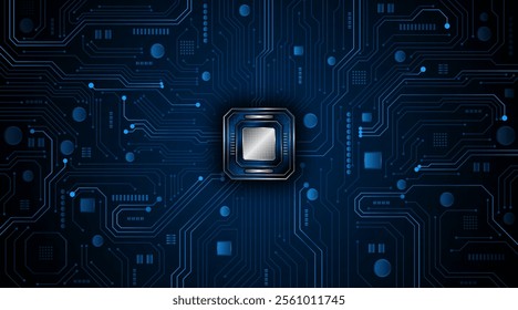 Microchip processor circuit board technology on dark blue background. Information Processing Concept. Circuit board hi-tech technology background. vector illustration	