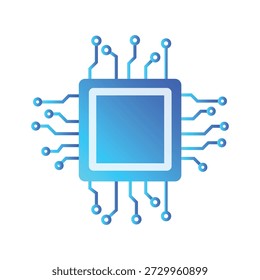 Microchip processor icon for computer technology and semiconductor design, vector illustration.