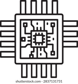 Microchip processor integrated circuit icon line art vector design with circuit board microchip processor hardware semiconductor electronics technology computer microprocessor illustration