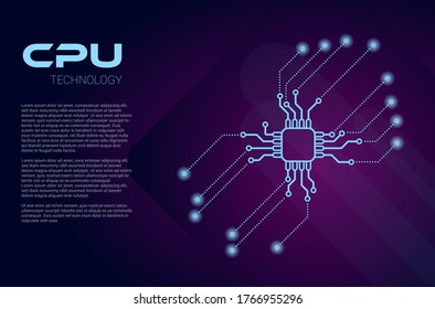 Microchip processor with lights effects. CPU isometric banner. Central Computer Processors CPU concept.Digital	