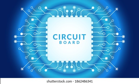 Microchip processor with radial lights on the blue background. AI. Electric circuit board. High tech background. Central Computer Processors CPU concept. Motherboard digital chip.