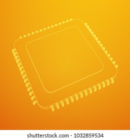 Micro-chip quantum processor, micro-processor with board electronic CPU wireframe low poly mesh vector illustration