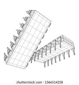 Microchip quantum processor, micro-processor with board electronic CPU wireframe low poly mesh vector illustration