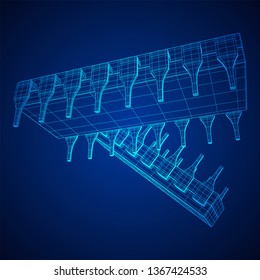 Microchip quantum processor, micro-processor with board electronic CPU wireframe low poly mesh vector illustration
