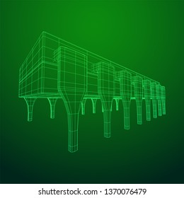 Microchip quantum processor, micro-processor with board electronic CPU wireframe low poly mesh vector illustration