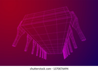 Microchip quantum processor, micro-processor with board electronic CPU wireframe low poly mesh vector illustration