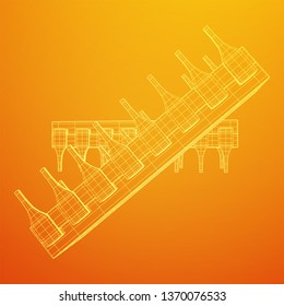 Microchip quantum processor, micro-processor with board electronic CPU wireframe low poly mesh vector illustration