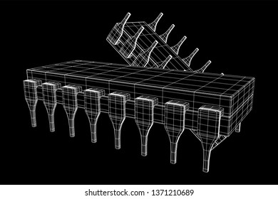 Microchip quantum processor, micro-processor with board electronic CPU wireframe low poly mesh vector illustration
