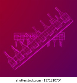 Microchip quantum processor, micro-processor with board electronic CPU wireframe low poly mesh vector illustration