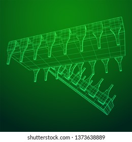 Microchip quantum processor, micro-processor with board electronic CPU wireframe low poly mesh vector illustration