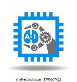 Microchip Robot Arm Brain AI Icon Vector. Robotics Control Production Automation Industry Computer Logo.