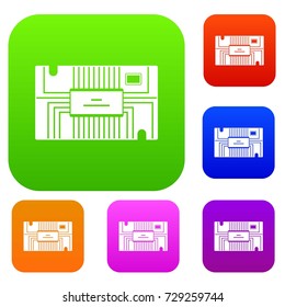 Microchip set icon color in flat style isolated on white. Collection sings vector illustration