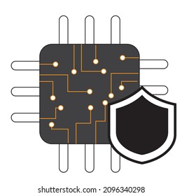 A microchip with shield. A concept of privacy and security of a computer chip 